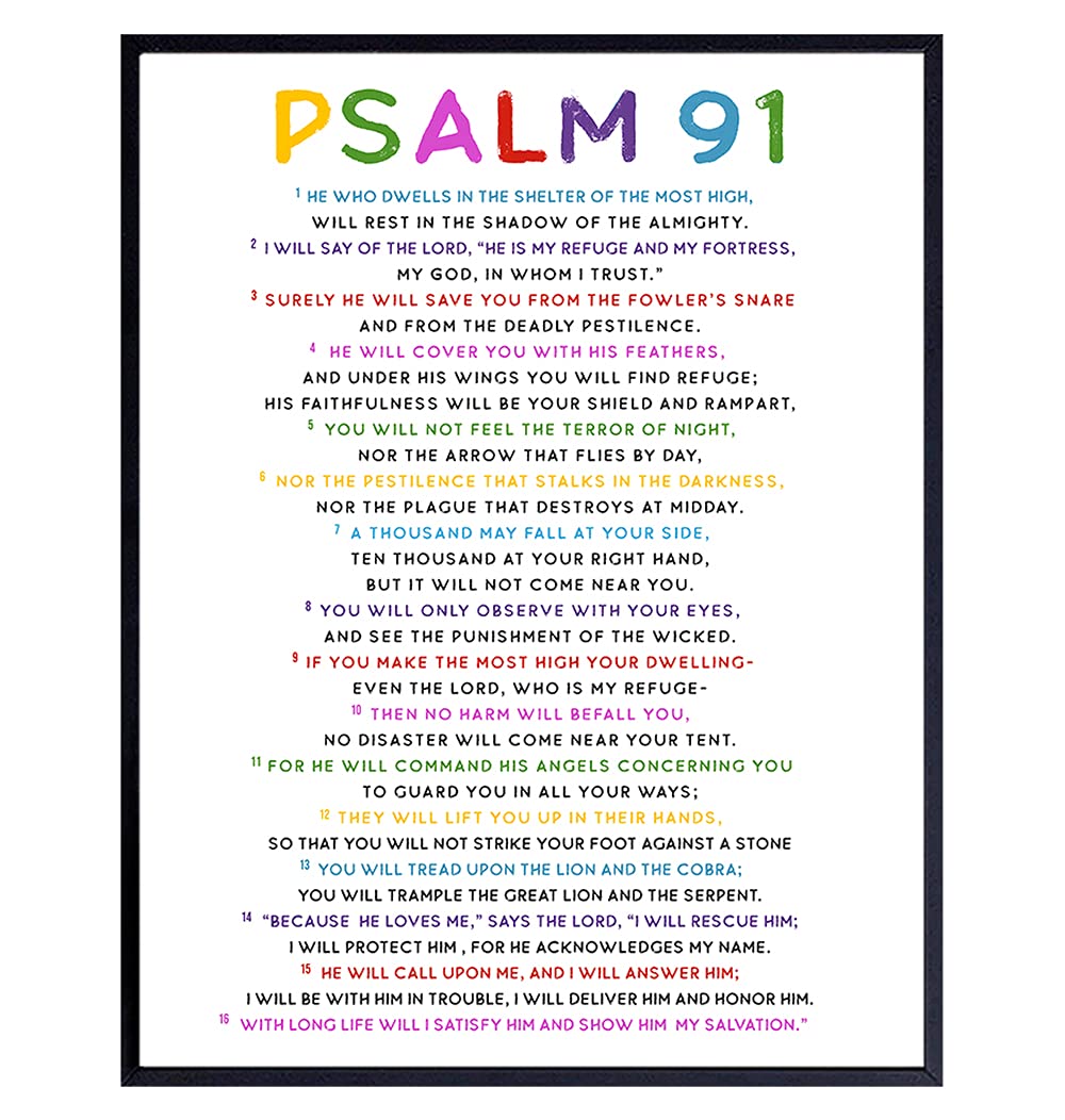 LARGE 11X14 - Psalm 91-91st Psalm Wall Art - Religious Wall Decor - Scripture Wall Decor - Bible Verses Wall Art - God - Christian Print for Women, Men - Inspirational Catholic Gifts
