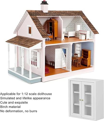 Miniatura 6 de Gabinete de pared para casa de muñecas 112, gabinete de cocina miniatura de madera para accesorios de casa de muñecas (blanco)