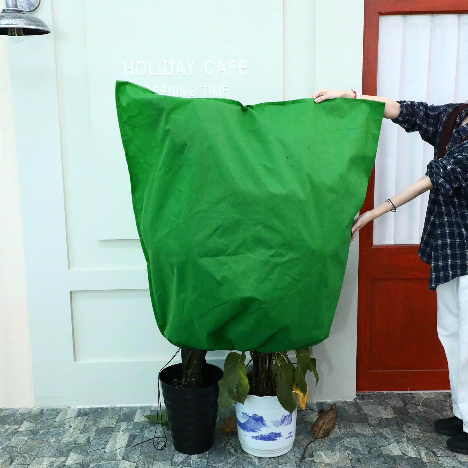 Zhengmy 9 cubiertas para plantas con protección contra la congelación, reutilizables, manta para plantas congeladas, tela para heladas con cordones para jardín al aire libre, protección contra la