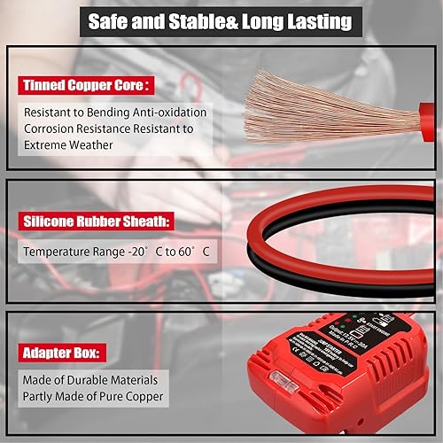 Miniatura 5 de Cables de puente con adaptador para batería Milwaukee M-18 de 18 V, arrancador de automóvil portátil de 12 V, con kit de salto de 11 AWG para