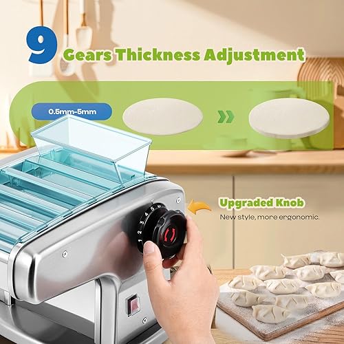Miniatura 2 de Máquina automática para hacer pasta eléctrica, rodillo de masa de pasta fresca, acero inoxidable (4 cuchillas para fideos planos de 0.079 in, 0.098