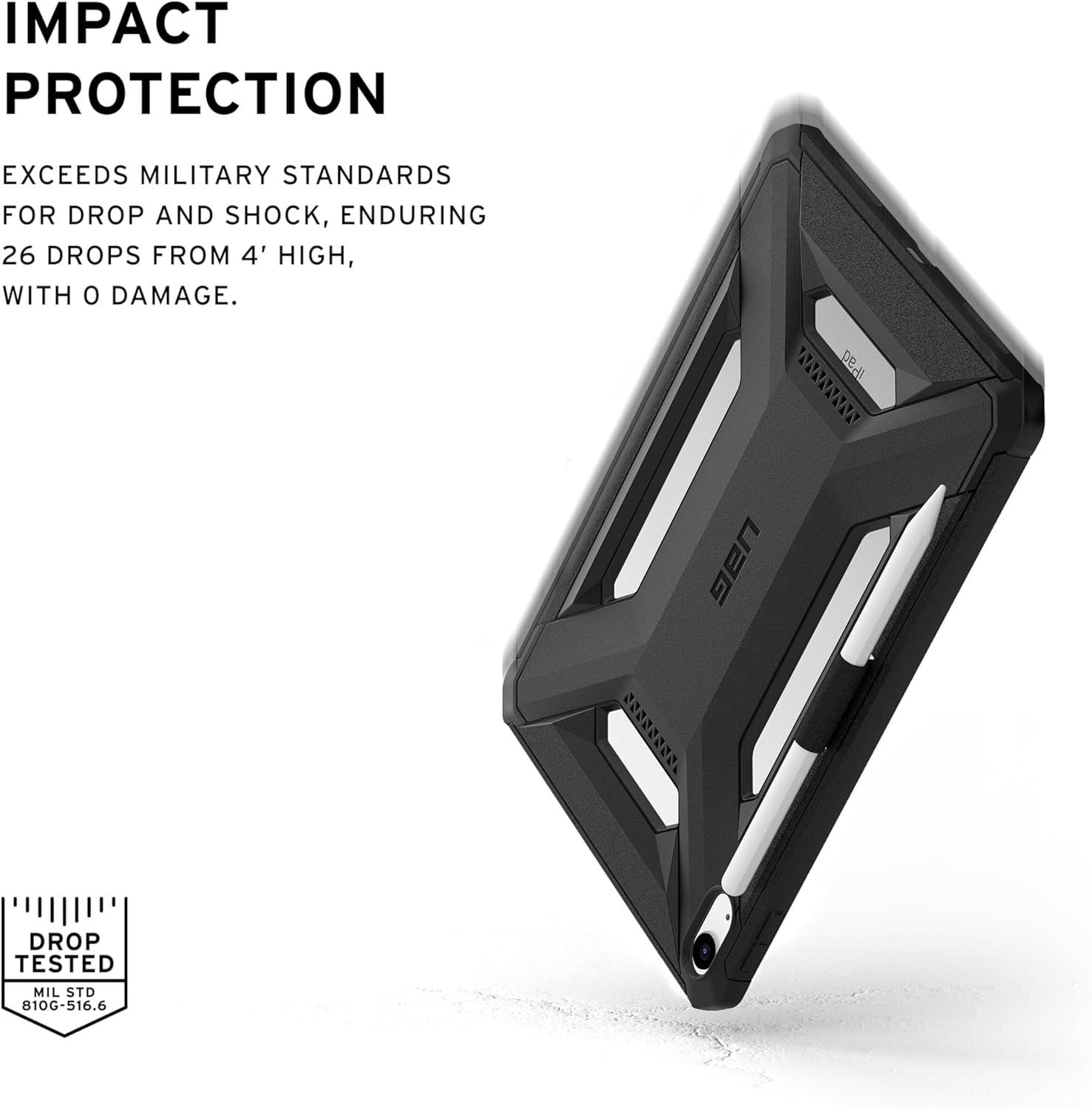 URBAN ARMOR GEAR UAG Designed for iPad A16 Case Fits 11" 11th Gen 2025, 10.9" 10th Gen 2022 (A3354 A3355) Scout LT - Secure Grip Kids Family Friendly Military Grade Drop Protection Cover, Black