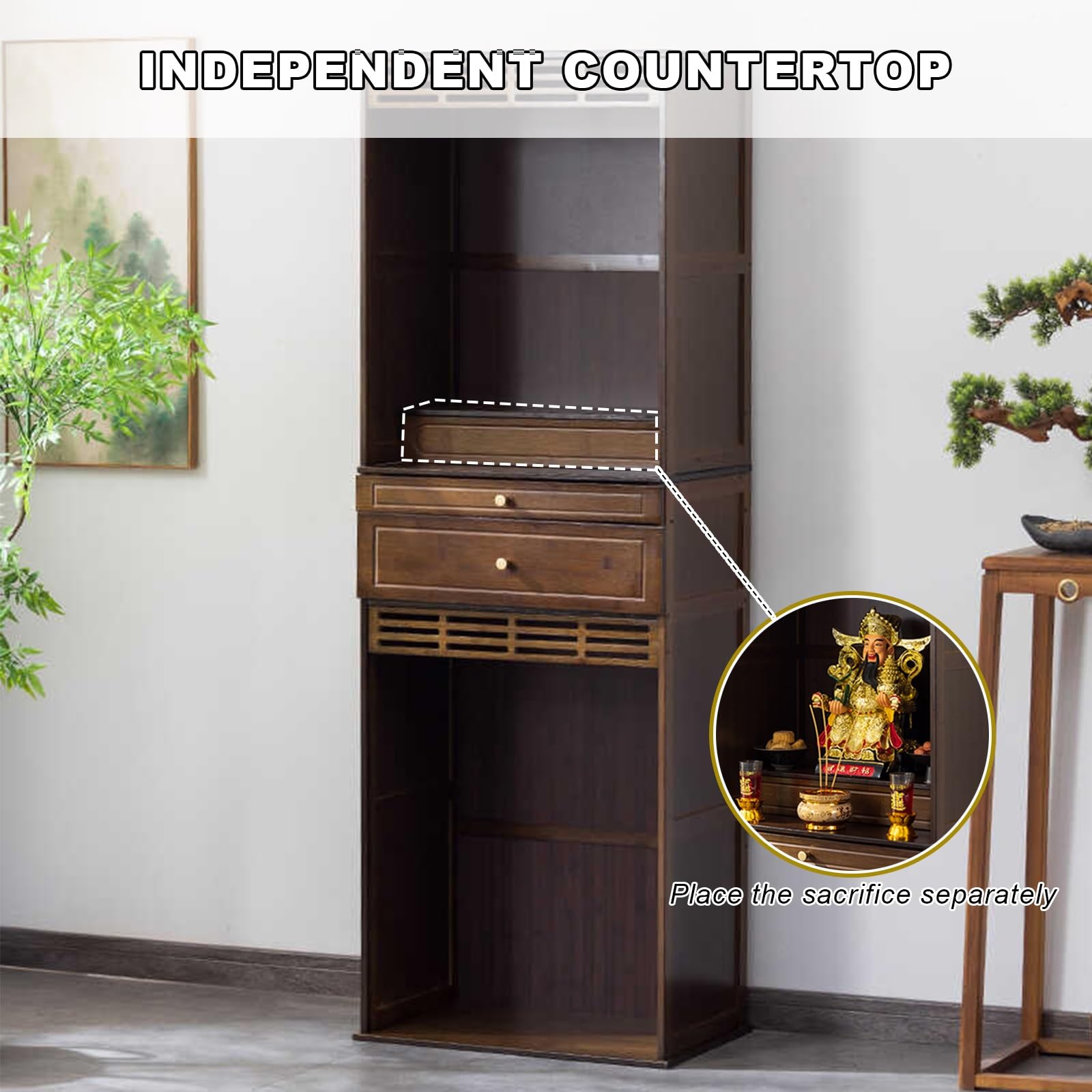 Gabinete de Altar Abierto con Gran Almacenamiento, Mesa de meditación, Altar Sagrado para Uso Espiritual