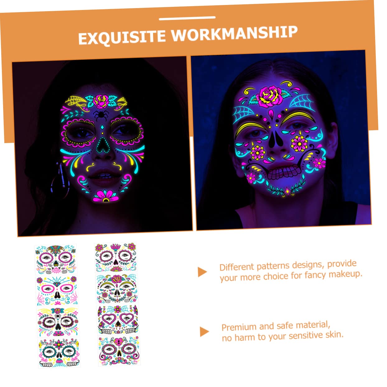 FRCOLOR 40 Hojas Facial temporal Tatuajes temporales de Halloween cara de halloween maquillaje halloween maquillaje para halloween pegatinas tatuajes temporales en la cara