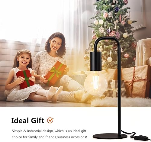 Miniatura 6 de Lámpara de mesa industrial para dormitorio, lámparas de mesa auxiliar de cama para mesita de noche con interruptor de cable, base de enchufe E26,