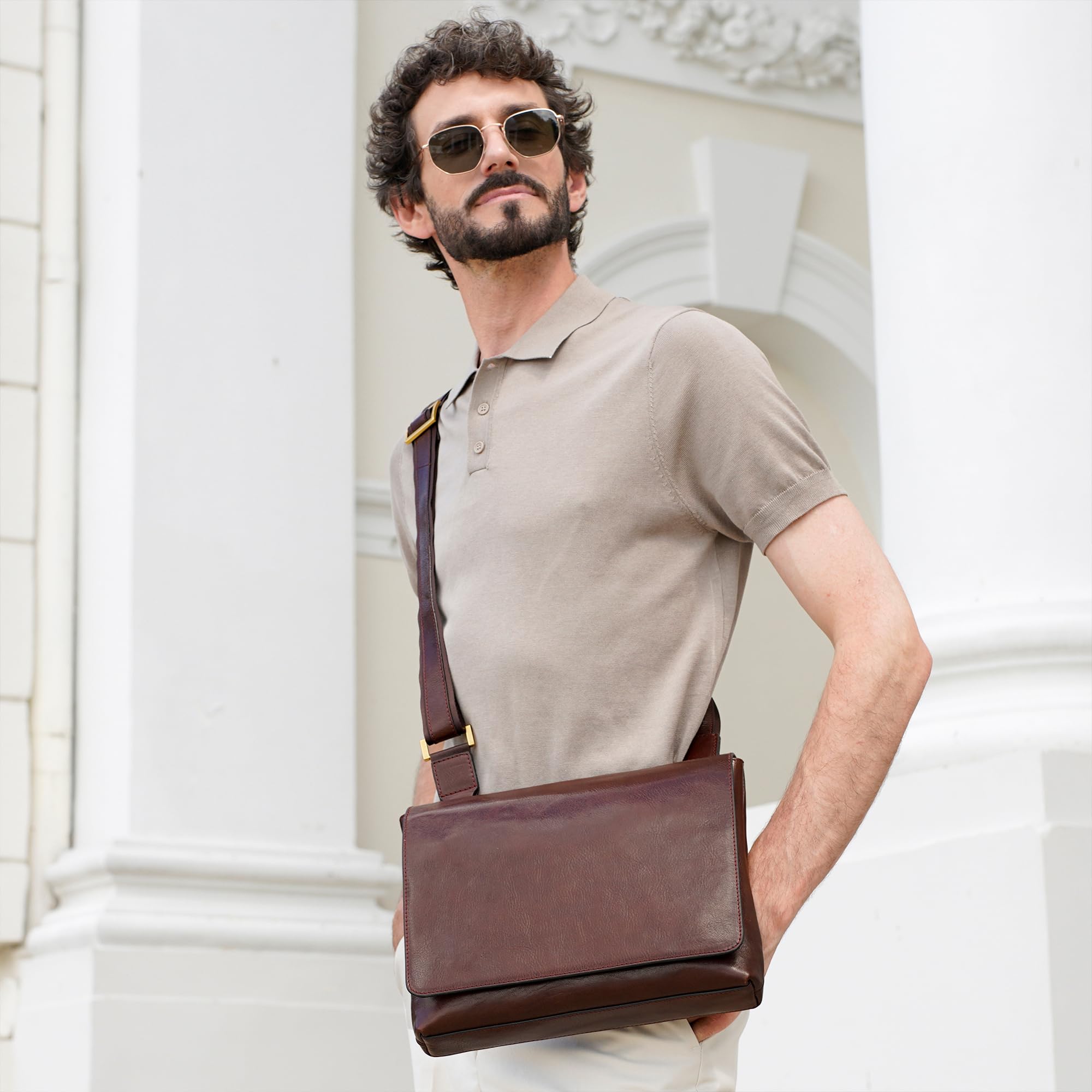 Time Resistance Leder-Umhängetasche für Herren – Umhängetasche – Vollnarbenleder – Umhängetasche in Tablet-Größe