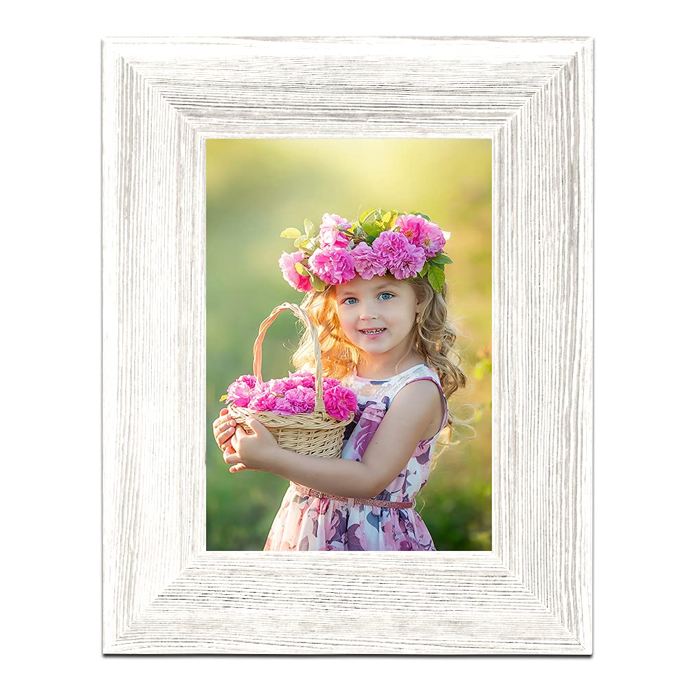 5x7 Farmhouse Picture Frames for Wall Distressed White Solid Wood Display Pictures With Mat for Tabletop and Wall Mount Rustic Photo Frame With HD Acrylic Cover Modern 5inchx7inch