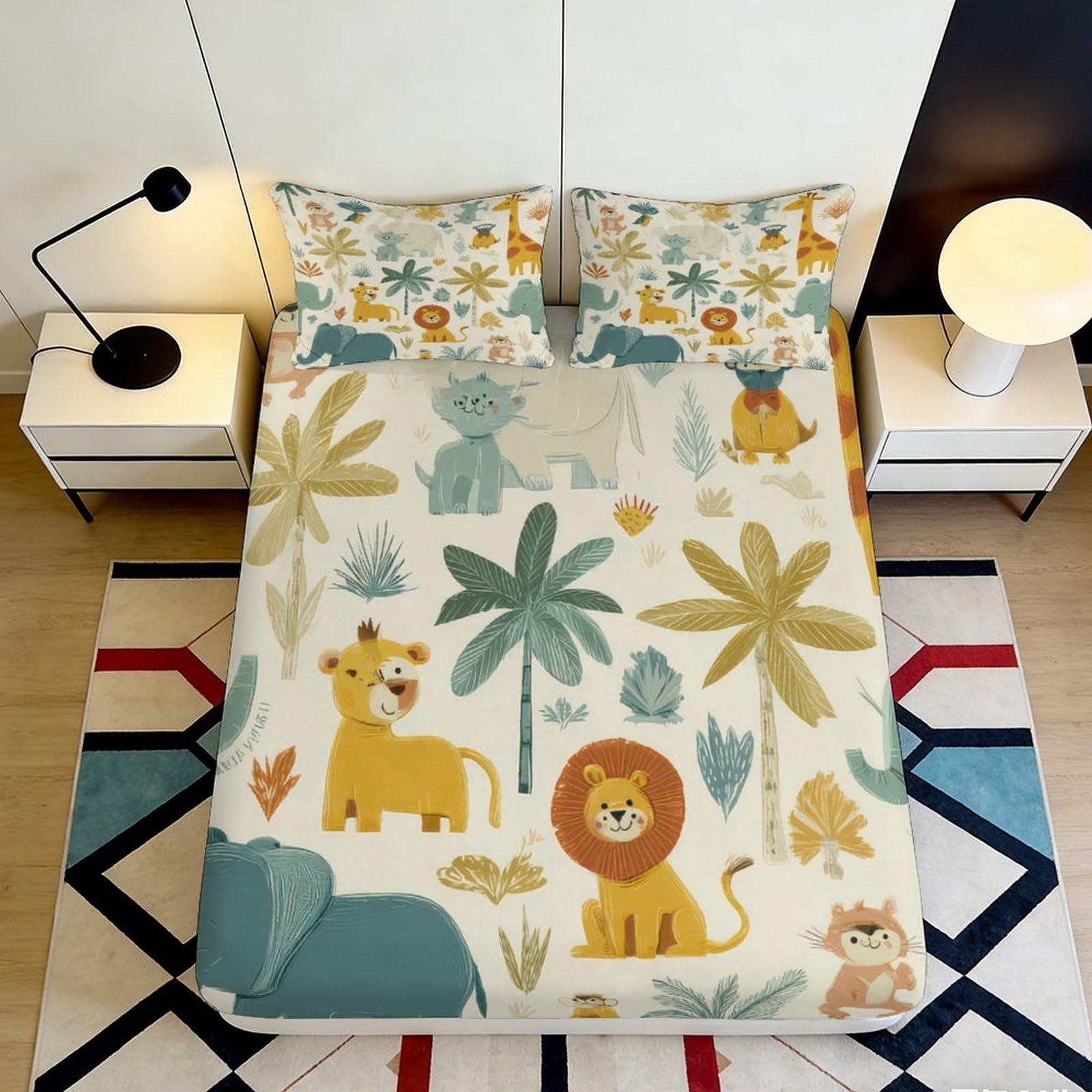 3D Printed Jungle Lion Fitted Sheet Microfiber Soft Animal Safari Mattress Cover for Bedroom Guest Room Decor 200x200x25cm