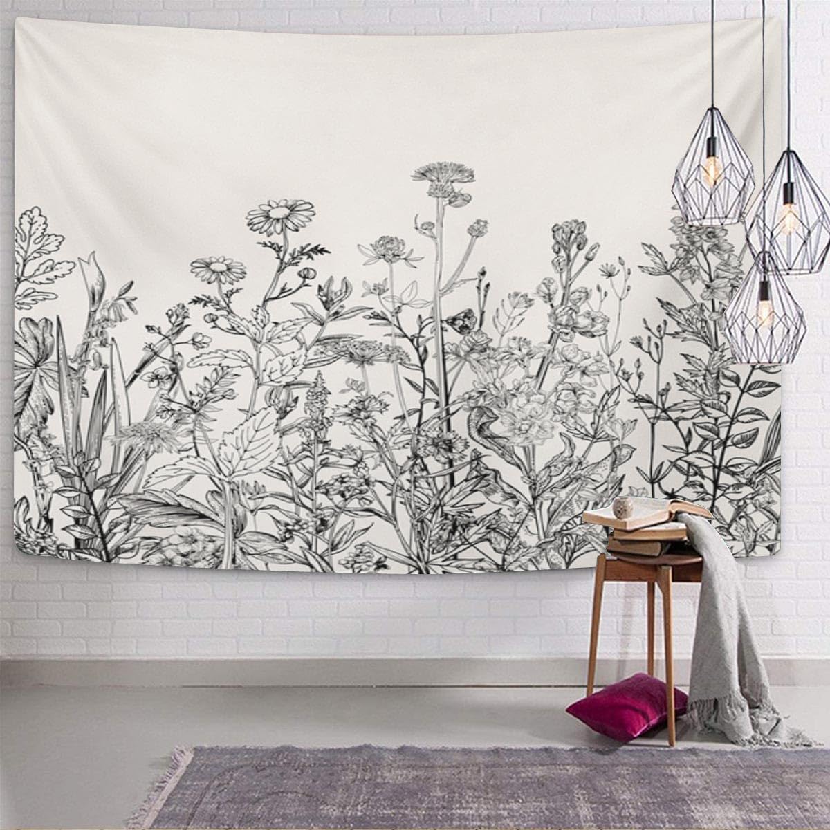 Emvency タペストリー 80 x 60インチ フローラル 水彩 ブルー 花柄 抽象的なバティックベルフラワー 花 ホームインテリア タペストリー 壁掛けアート リビン Watercolor 60 Inch Tapestry Snrfory Claude Monet Water Lilies