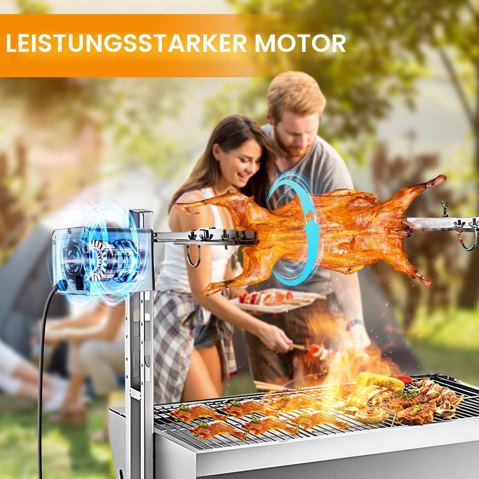 15W SP-S40 60KG/132LBS Edelstahl BBQ Grill Zubehör 2.7 RPM Bräter Elektromotor Ziegenschwein Huhn BBQ Spieß Rotisserie Roaster Grill