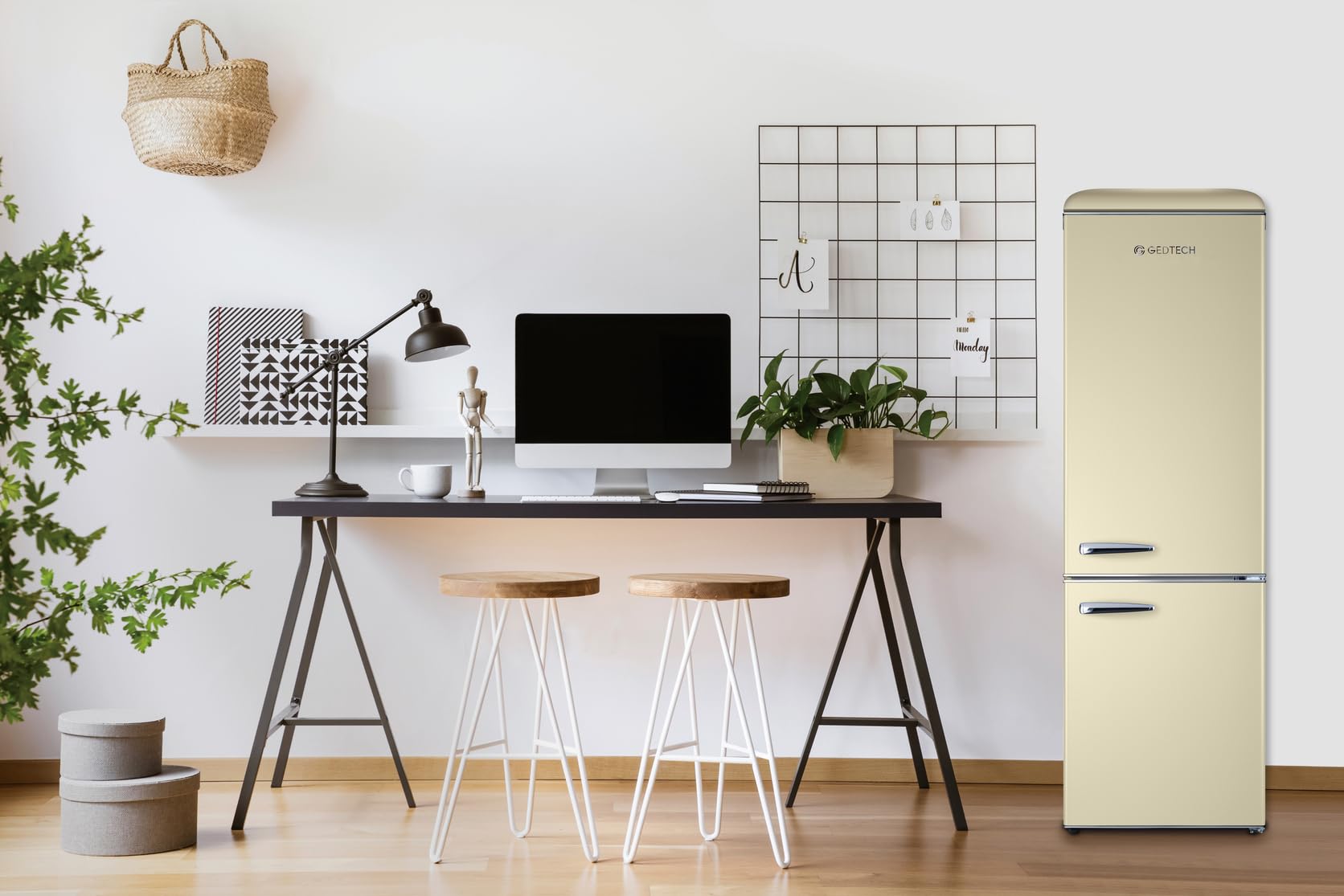 GEDTECH Refrigerateur combiné vintage GCBV310CR - Congélateur bas - Crème - Capacité 310 L - Faible conso