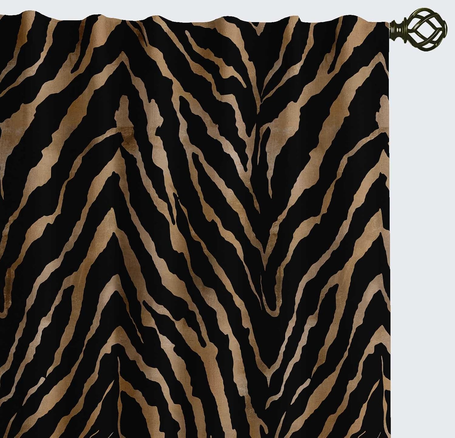 Cotton Curtains for Windows - 3-in-1 Rod Pocket/Back Tab Short Window Drapes - Light Filtering Cotton Canvas Panels - Set of 2, 52"x63" - Animal Skin Print (Black)