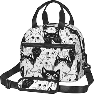 bassyil Cat Insulated Lunch Bag Reusable Lunch Box With Adjustable Shoulder Strap Cooler Tote Bag For Men Women