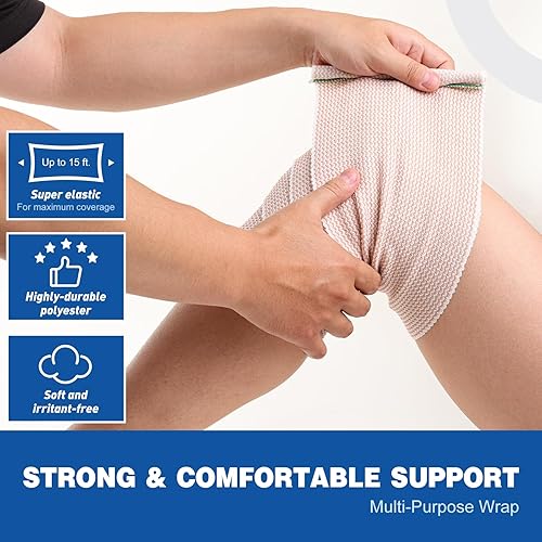 Miniatura 3 de AZEN Premium Paquete de 5 Vendajes Elásticos de 6 Pulgadas, Vendaje de Compresión para Piernas, Tobillo, Rodilla, Abdomen, Cuerpo, Sin Látex,