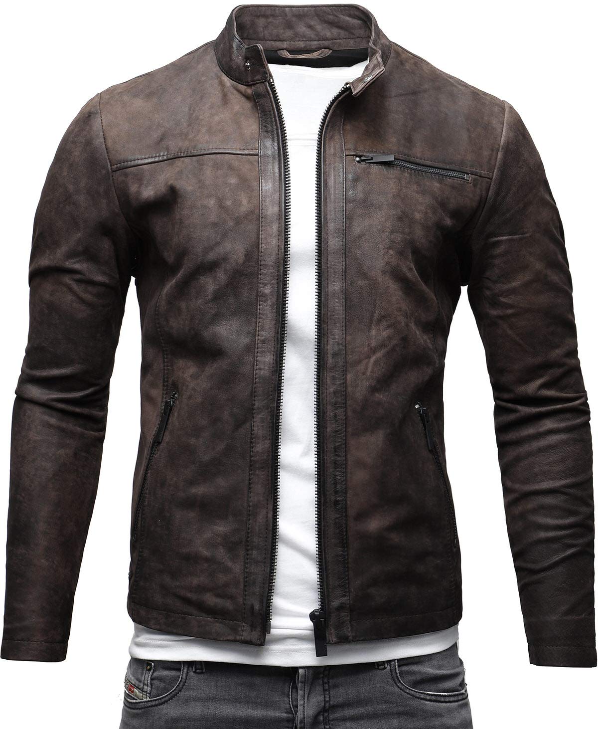 Crone Epic Herren Lederjacke Cleane Basic Leder Jacke in vielen Varianten und Farben