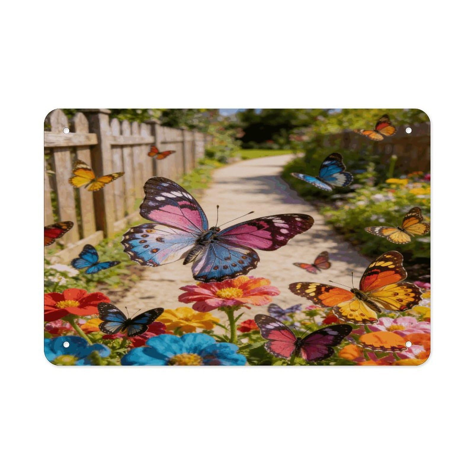 Khauerbc Style Butterfly Dance Along The Flower Path Tin Sign Iron Sheet Painting Unframed 11.8X7.9 Inch Metal Poster Wall Decor Iron Painting Wall Prints For Living Room Bedroom Office Home Decor