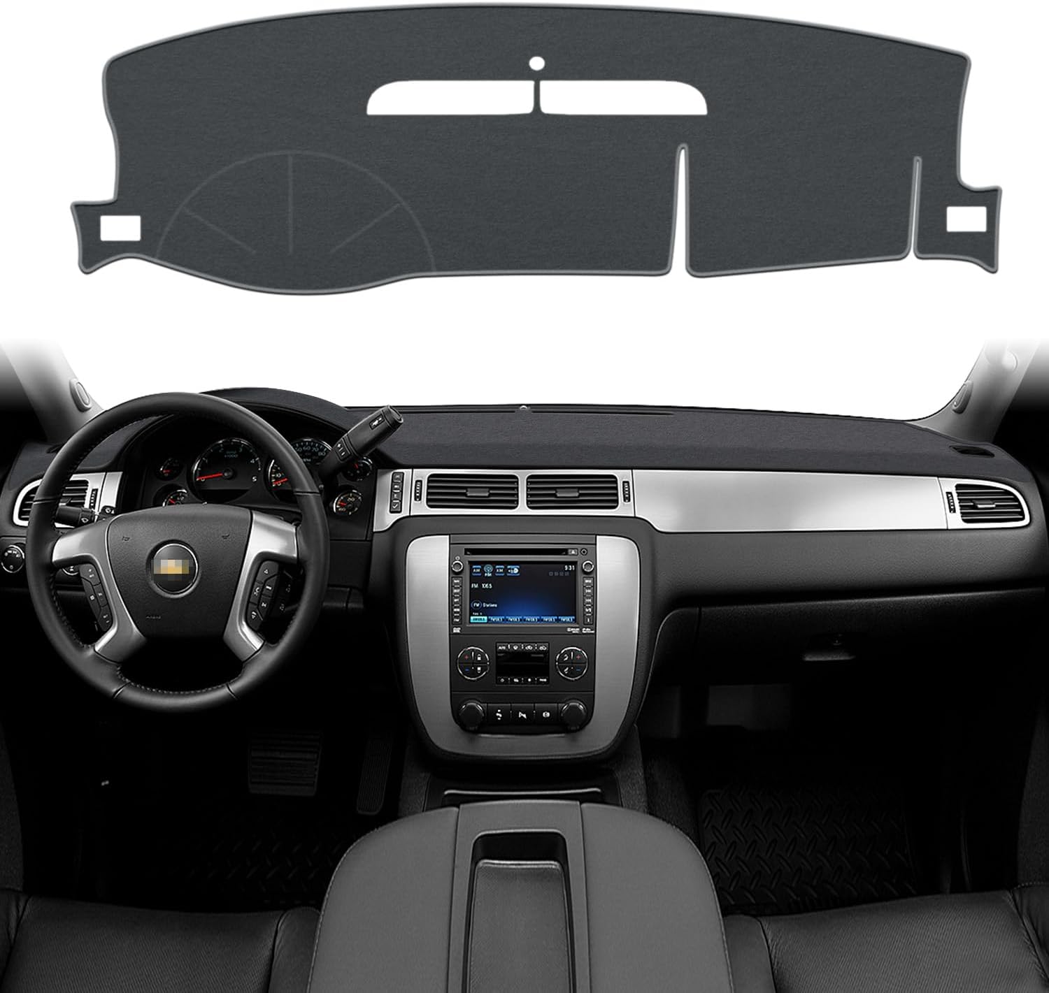 POSAID Dashboard Dash Cover Carpet for Chevy Silverado 2007-2013 and GMC Sierra 07-13 with Two Glove Boxes Car Dash Cover Mat Black