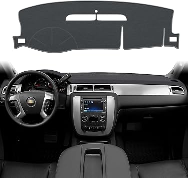 POSAID Dash Cover for 2007-2013 Chevy Avalanche Silverado 1500 LTZ, Dashboard Cover Mat for 2007-2014 Chevy Chevrolet Tahoe Suburban, 07-14 GMC Yukon Interior Dash Protector Cover Mat, Grey