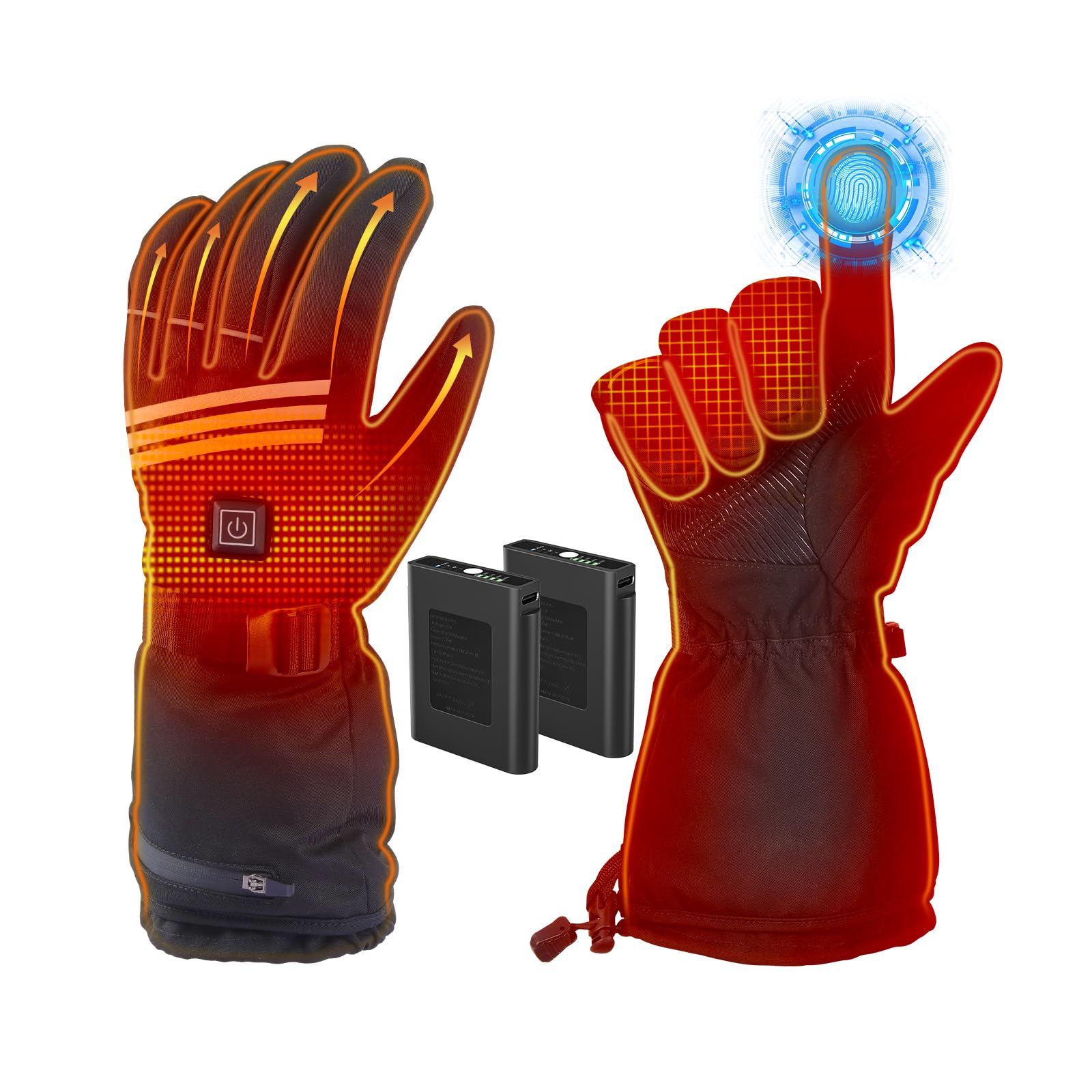 Verbesserte Beheizbare Handschuhe Herren Damen,7.4V/2×5000mAh Beheizte Handschuhe mit Wiederaufladbare Akkus,4 Einstellbarer Temperatur,wasserdichte,Winter Outdoor für Motorrad, Radfahren, Skifahren