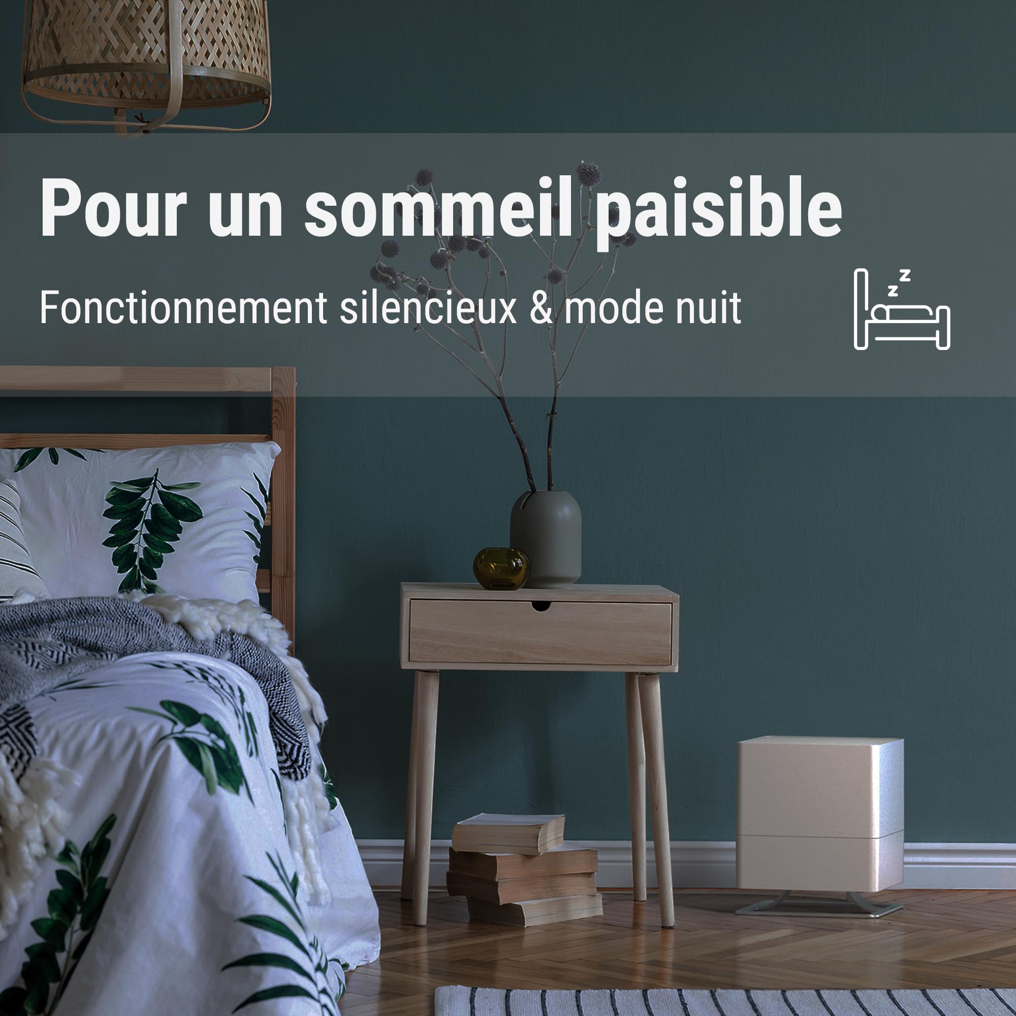 Stadler Form Humidificateur d'air Oskar, économie d'énergie pour pièces jusqu'à 50 m², vaporisateur avec arrêt automatique et mode nuit, LED à intensité variable, très silencieux, noir