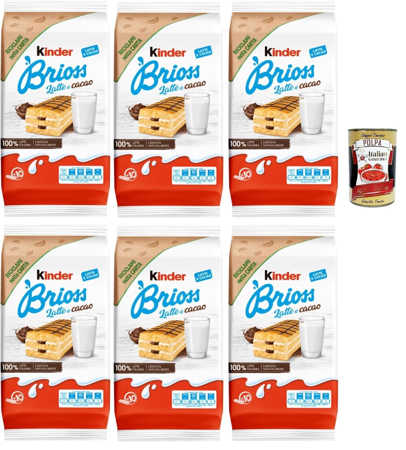 Italian Gourmet Kinder Brioche au Lait et Cacao – 6 pack de 280 g – Gâteau moelleux fourré au cacao et au lait – Petit-déjeuner gourmand, goûter enfant et adulte, snack sucré + Italian Gourmet Polpa