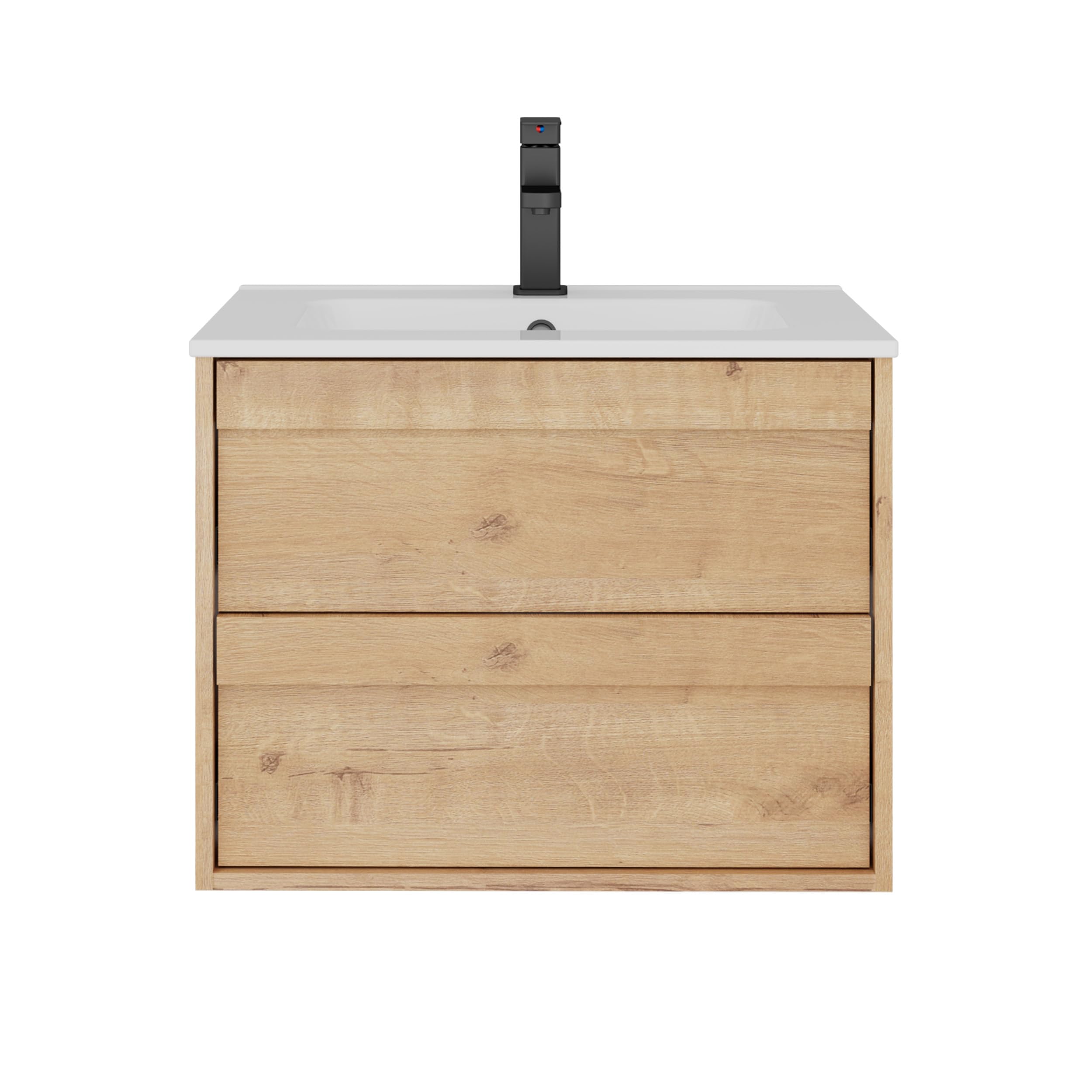 UEV Mobile Lavabo Sospeso da 60 cm, Mobile da Bagno con Lavabo in Ceramica, due Cassetti con Ampio Spazio per Riporre Oggetti, Cassetti con Sistema di Chiusura Ammortizzata, 60 x 45 x 46 cm, Naturale