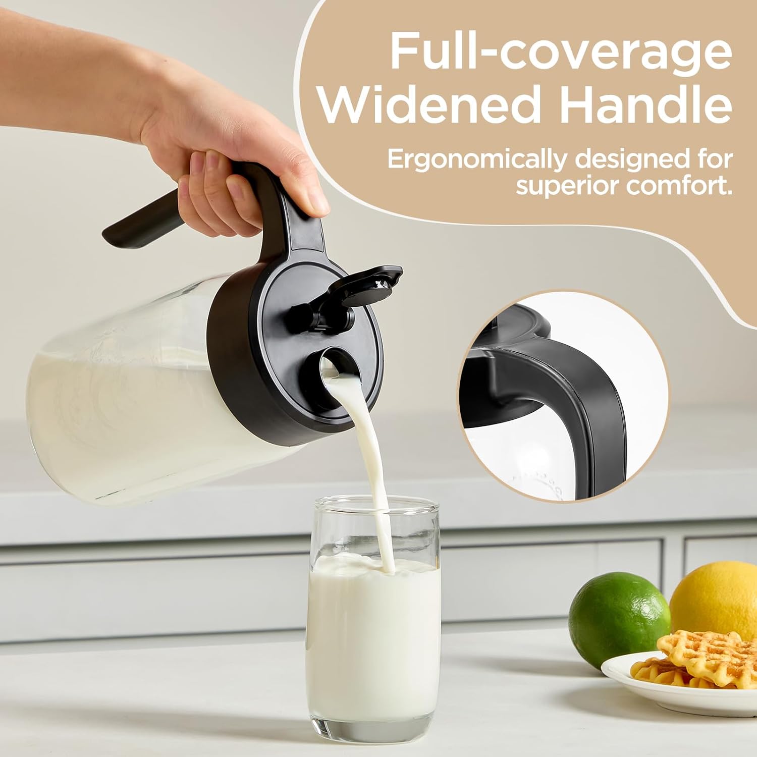 32 oz Glass Pitcher with Lid, 1 Quart Mason Jar Pitcher with Lid Airtight, Breast Milk Storage for Fridge, Ideal for Cold Brew Coffee, Iced Tea, Sun Tea, Juices - Image 3