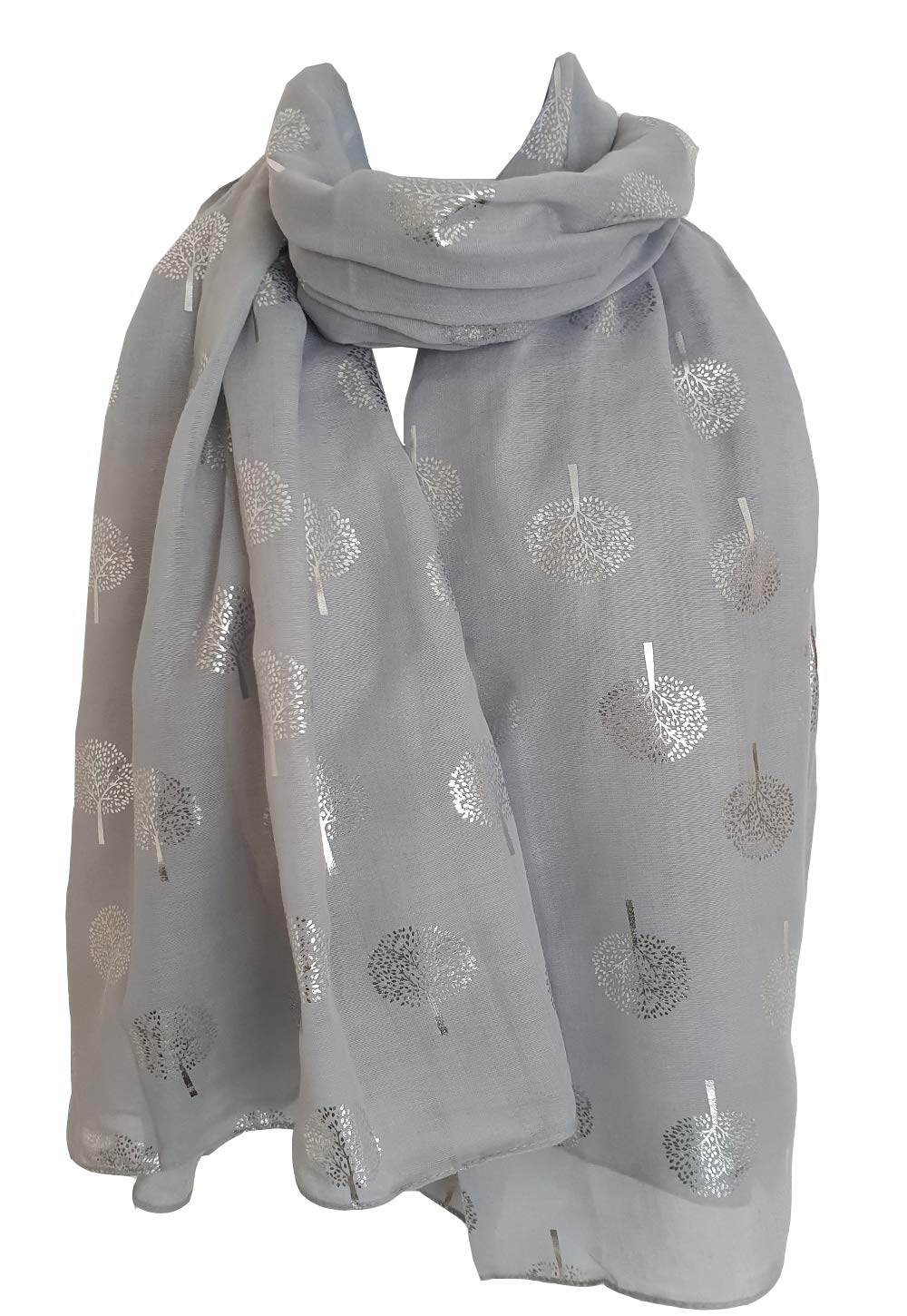 GlamLondon Glitter Trees Scarf Womens Foil Printed Tree Fashion Ladies Wrap (Silver Grey)