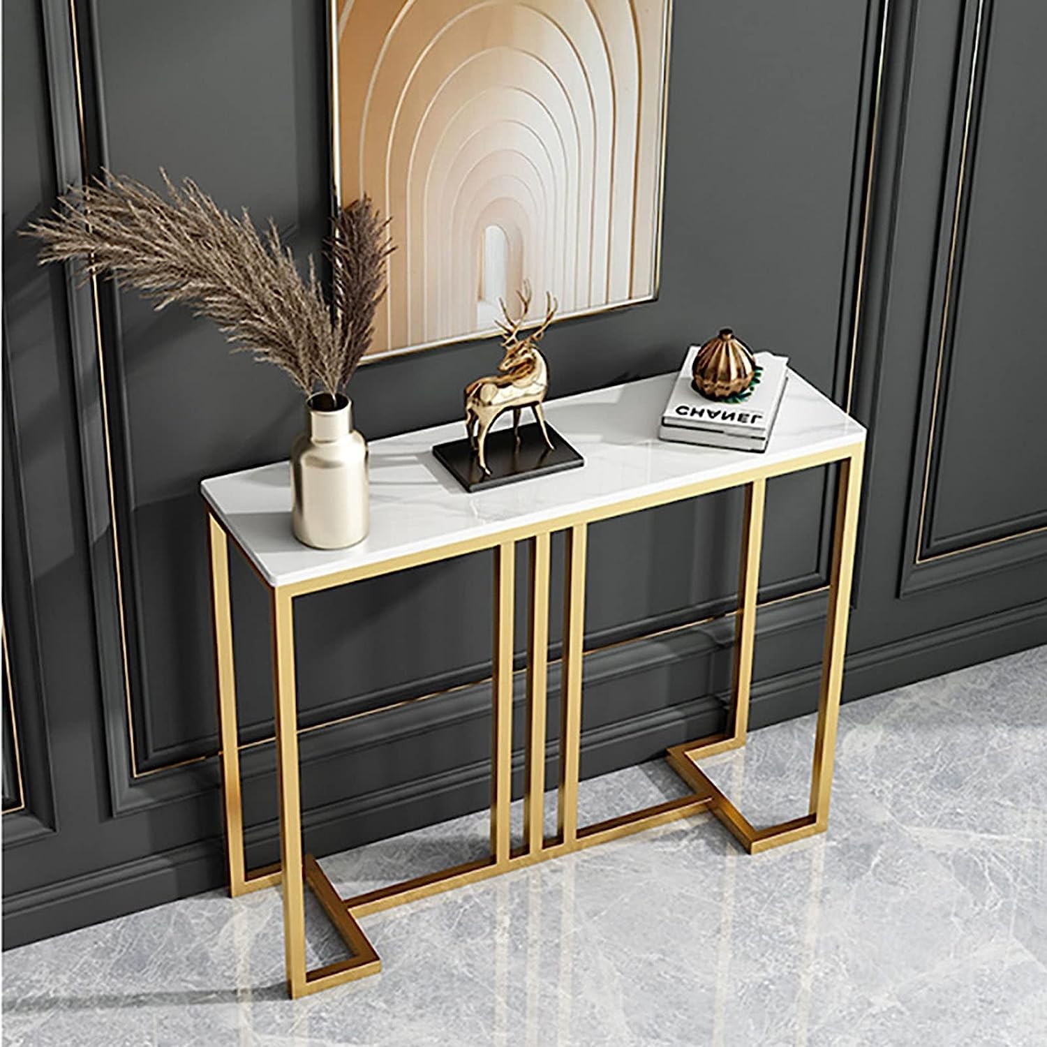 Weston Crafts Living Room Side Table Entrance Table, with Metal Frame, Simple Sofa Table, Console Table for Small Space 2