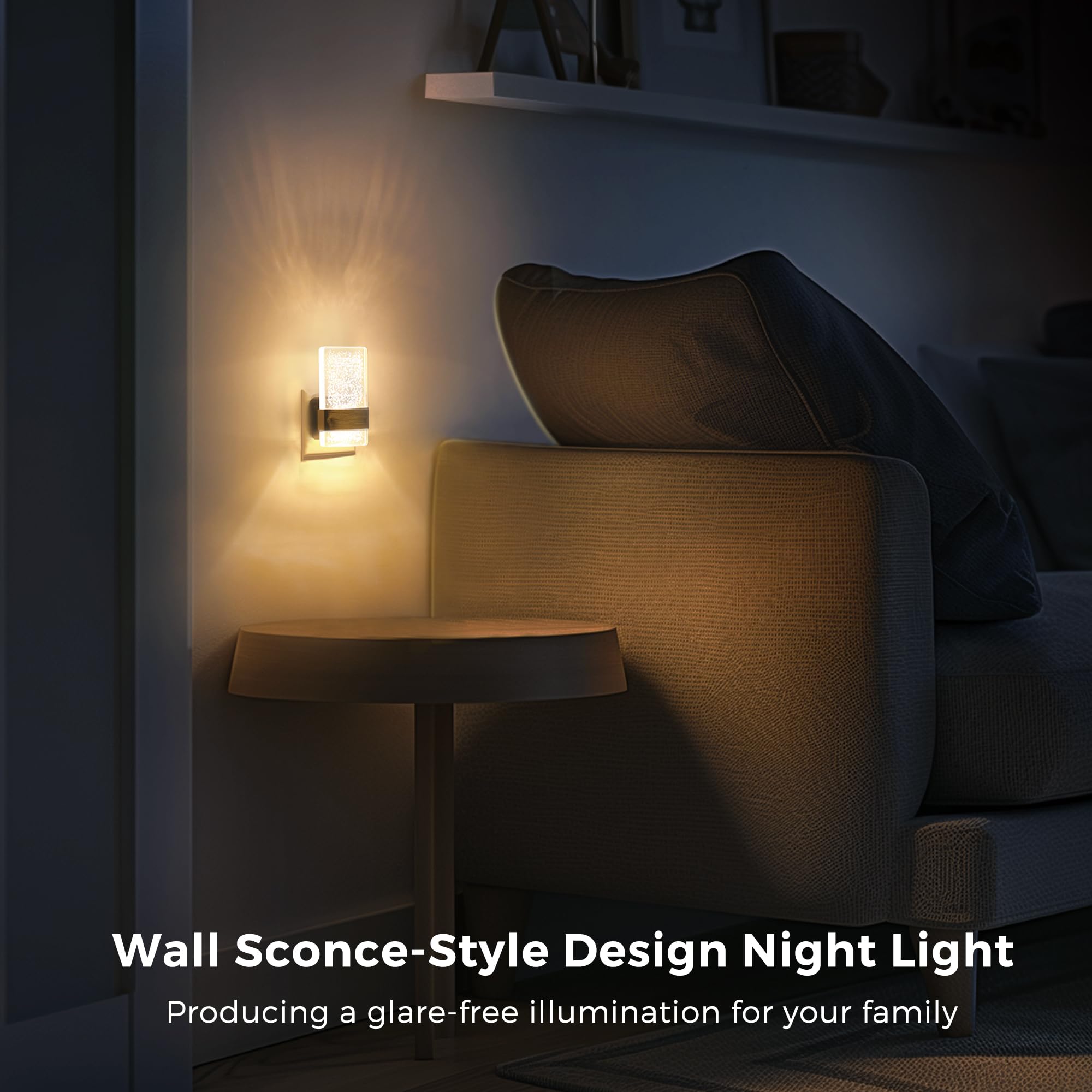 LOHAS-LED Night Light Plug in Wall, Night Light with Dusk-to-Dawn Sensor, 0-100LM Dimmable, Warm White 3000K, Modern Nightlight Plug in Wall for Hallway, Bathroom, Stairway - 3