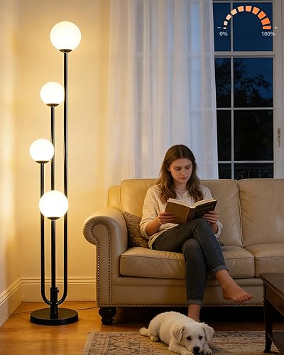 Miniatura 23 de Lámpara de pie dorada con bandeja, lámparas de pie regulables de 3 luces con pantalla en forma de roca, estilo portavelas único, lámpara de pie alta