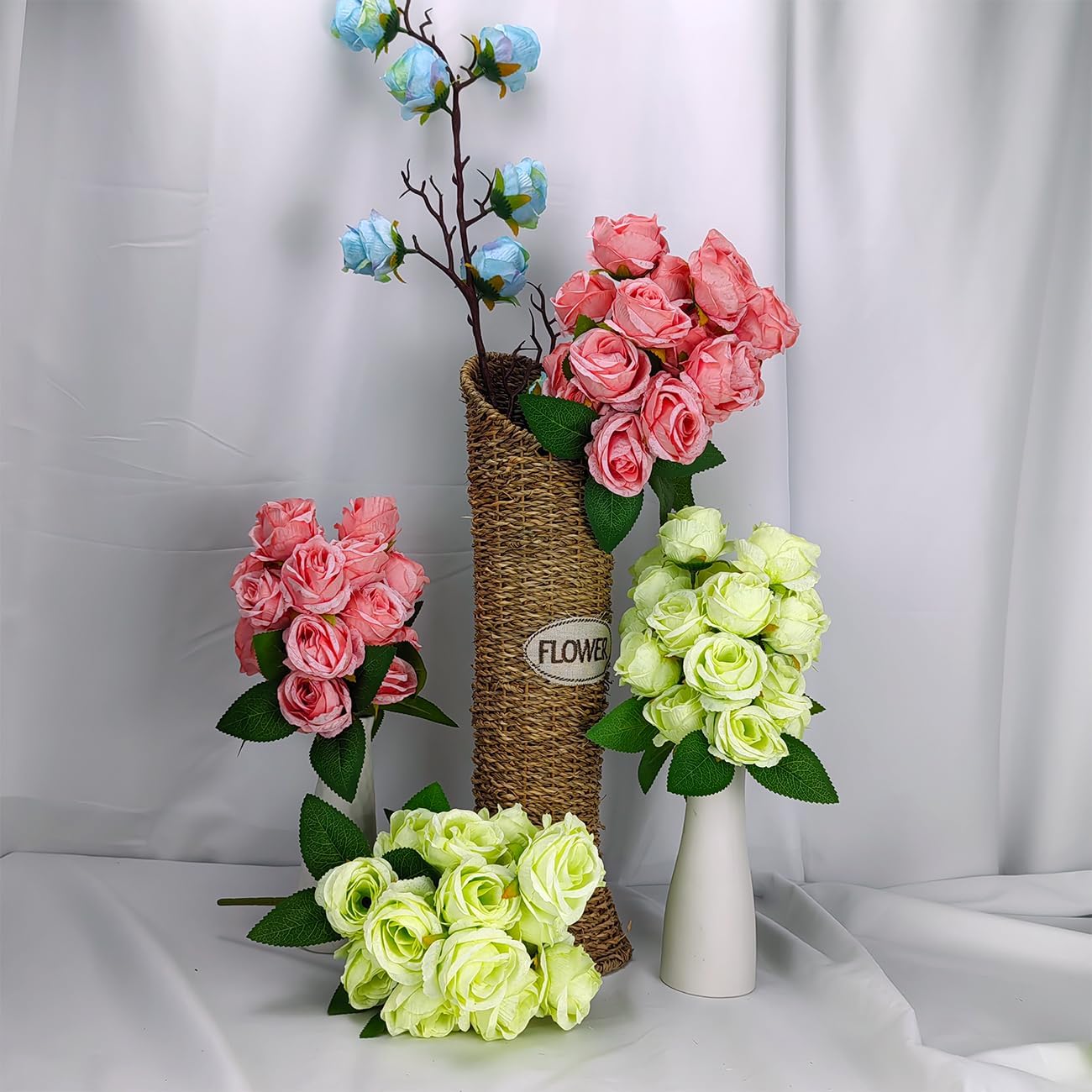 2 Pack DIY Artificial Rose Flowers, 42 Pink Roses Total, Bendable 12.6" Stems, 7 Adjustable Branches Realistic Fake Flowers for Home, Office, Wedding, Party, Valentine's Day, Crafts & DIY Decor (Pink)