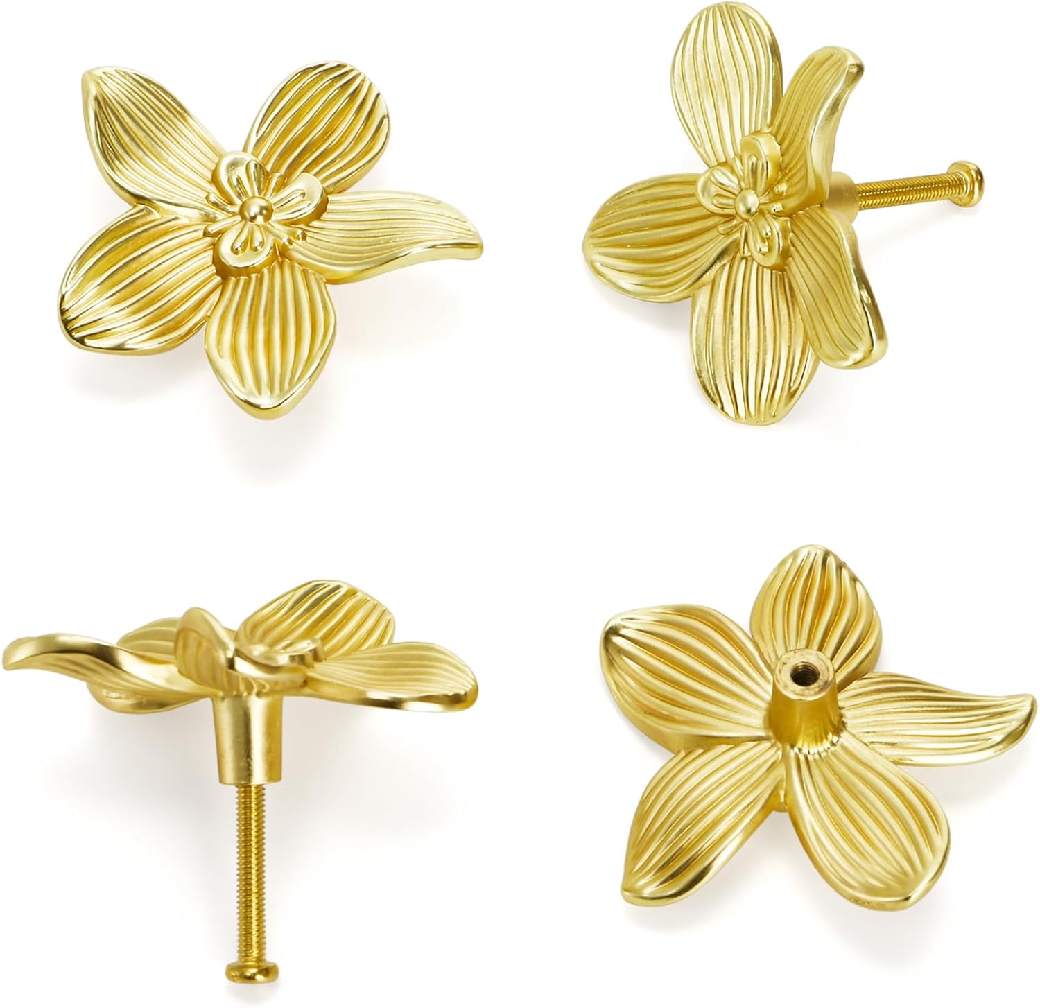 TOPZEA 8 Pack Brushed Gold Cabinet Knobs Flower Drawer Knobs, 60mm/ 2.36" Zinc Alloy Vintage Petal Kitchen Cabinet Handles Pull Furniture Hardware for Kitchen, Dresser, Bathroom, Closet, Wardrobe Door