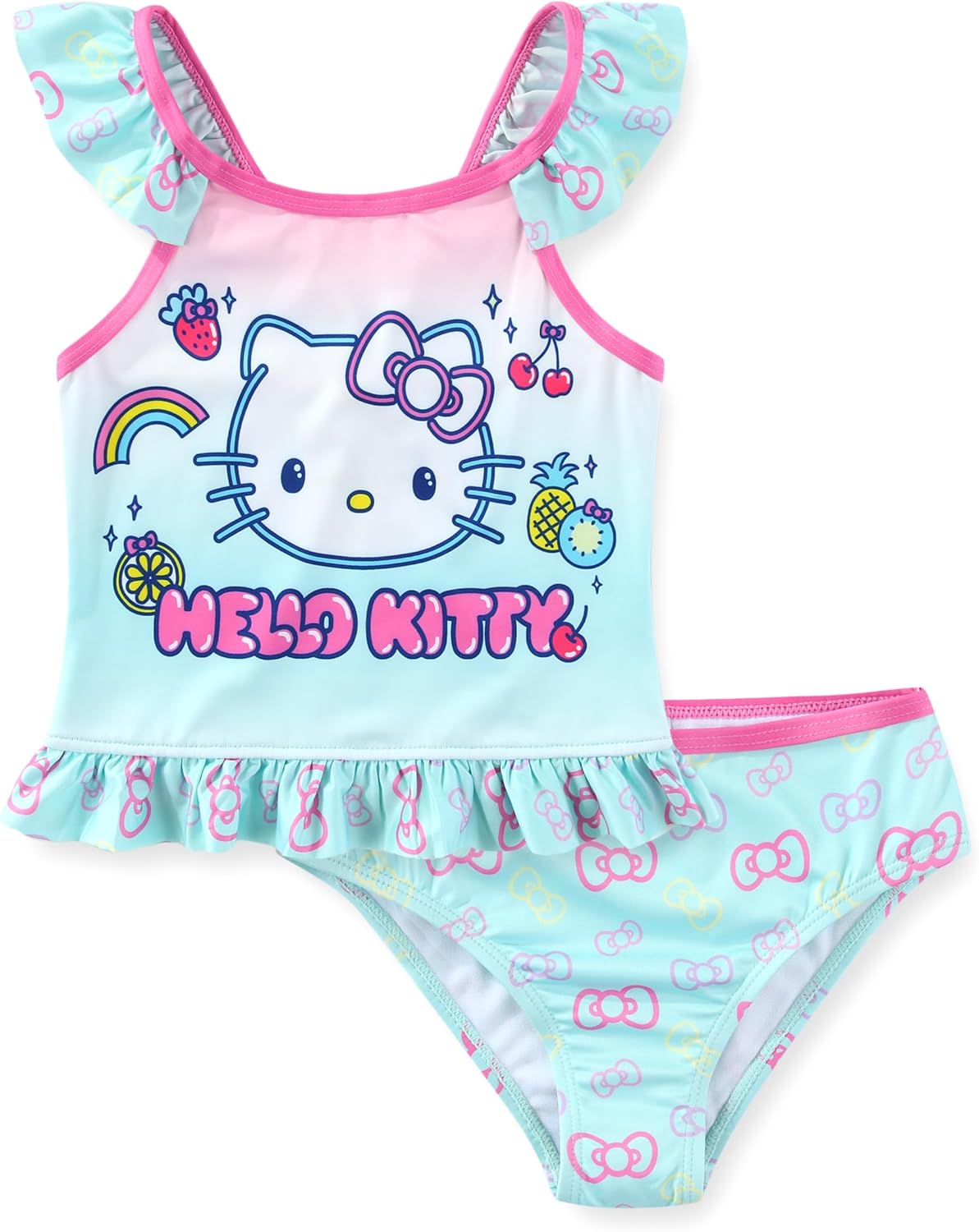 Hello Kitty Sanrio Girls UPF 50+ Bathing Suit Tankini and Bikini Bottom Swimsuit Set for Big Kids