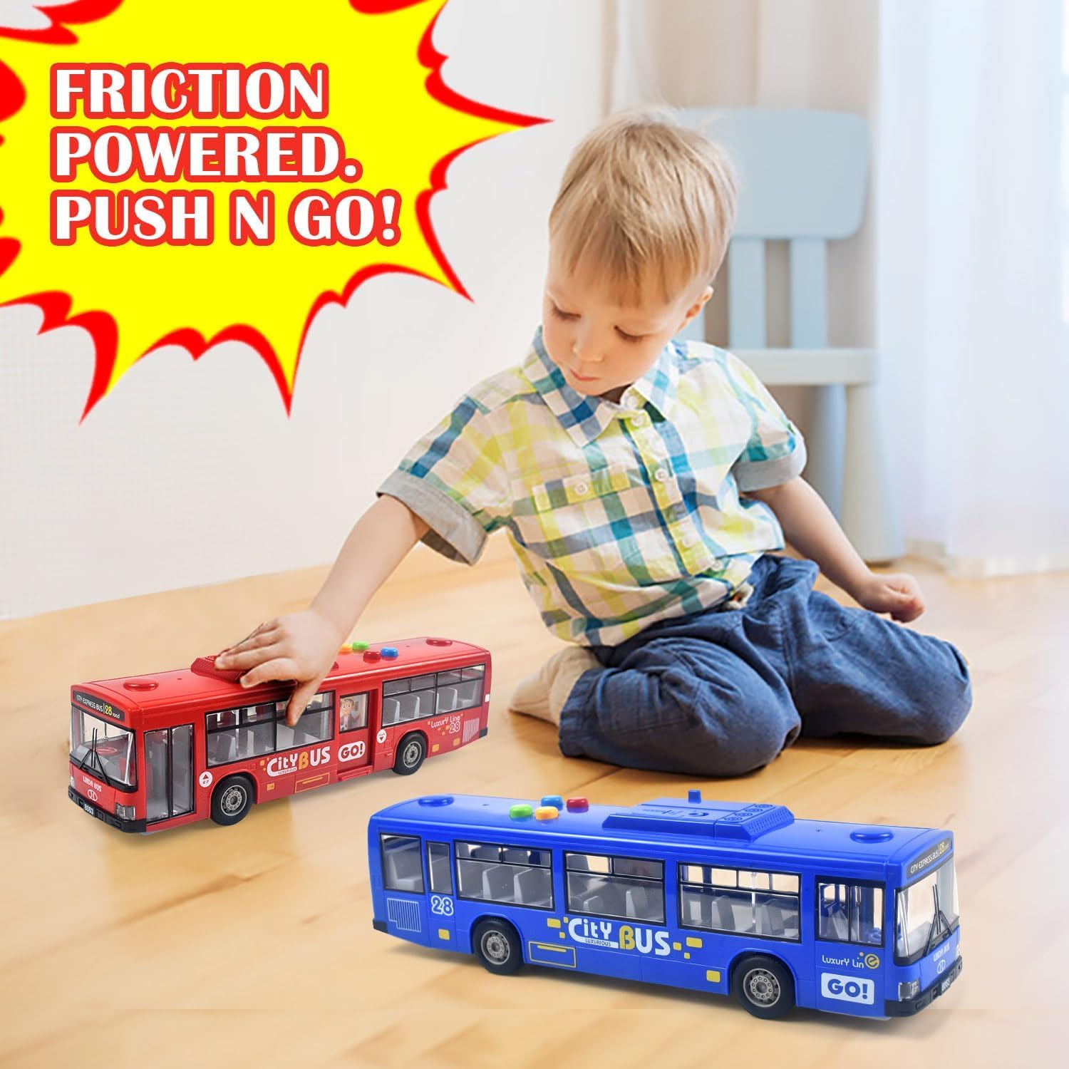 iFunLong Bus Car Toys for 3+ Years old Boy and Girl Gift, Play Vehicles Toy with Lights and Sounds (Red) - Image 3