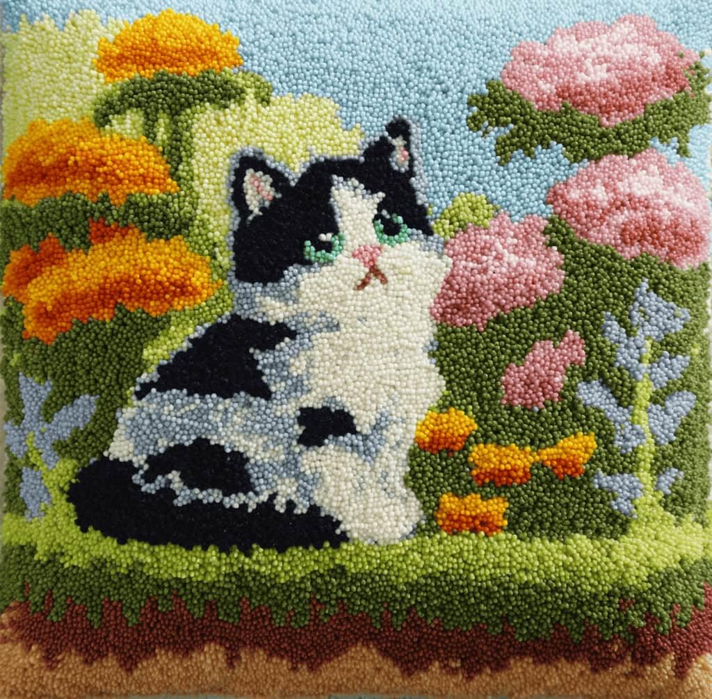 Kitquiver Beginner Latch Hook Cushion Kit,Cat Decor Pillow Cover 43X43Cm