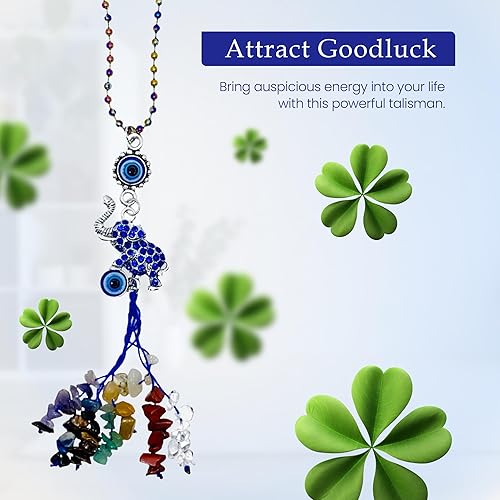 Miniatura 3 de LUCKBOOSTIUM Llavero de ojo turco de 7 chakras con borla y piedras preciosas Adorno colgante para automóvil, meditación, amuleto de protección,