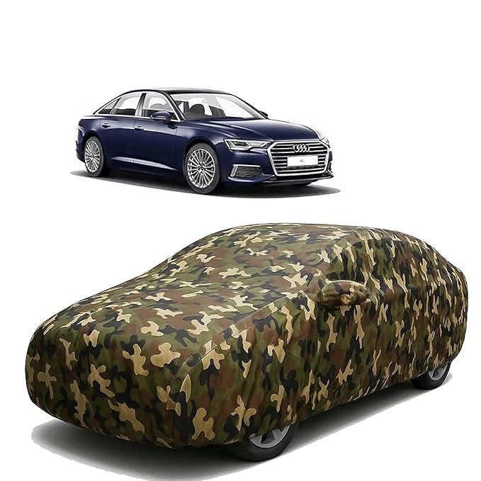 Sulfar 100% Waterproof Car Body Cover Compatible with Mirror for Audi A6 with Long Lasting Durable Material (Triple Stitched, Full Bottom Elastic, Camouflage Army)