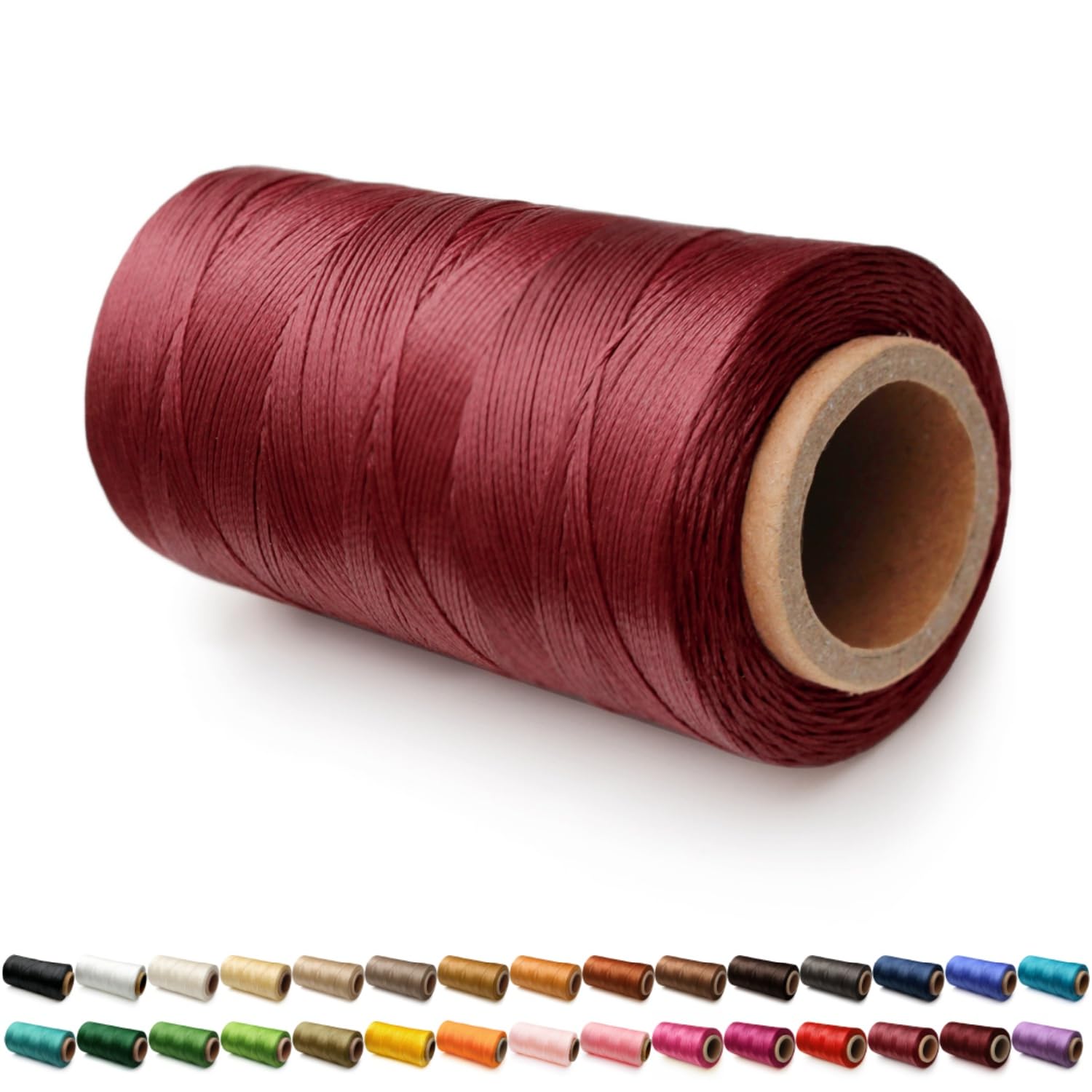 Flat Waxed Thread for Leather Sewing String Polyester Cord Stitching Bookbinding DIY Weave Craft (1.2mm 300D, Purplish Red) โ image 1