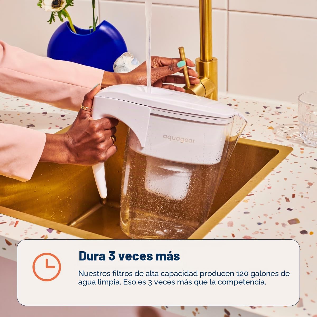 Jarra de filtro de agua Aquagear - Filtro de plomo, flúor, cloramina, cromo 6 - Sin BPA, transparente