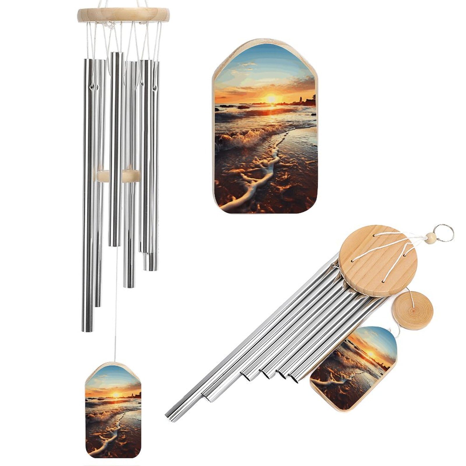 Outdoor Wind Chimes, Sunset Beach Printed Wind Chimes,Simple Wind Chimes,Curtain Wind Chimes for Home Decoration
