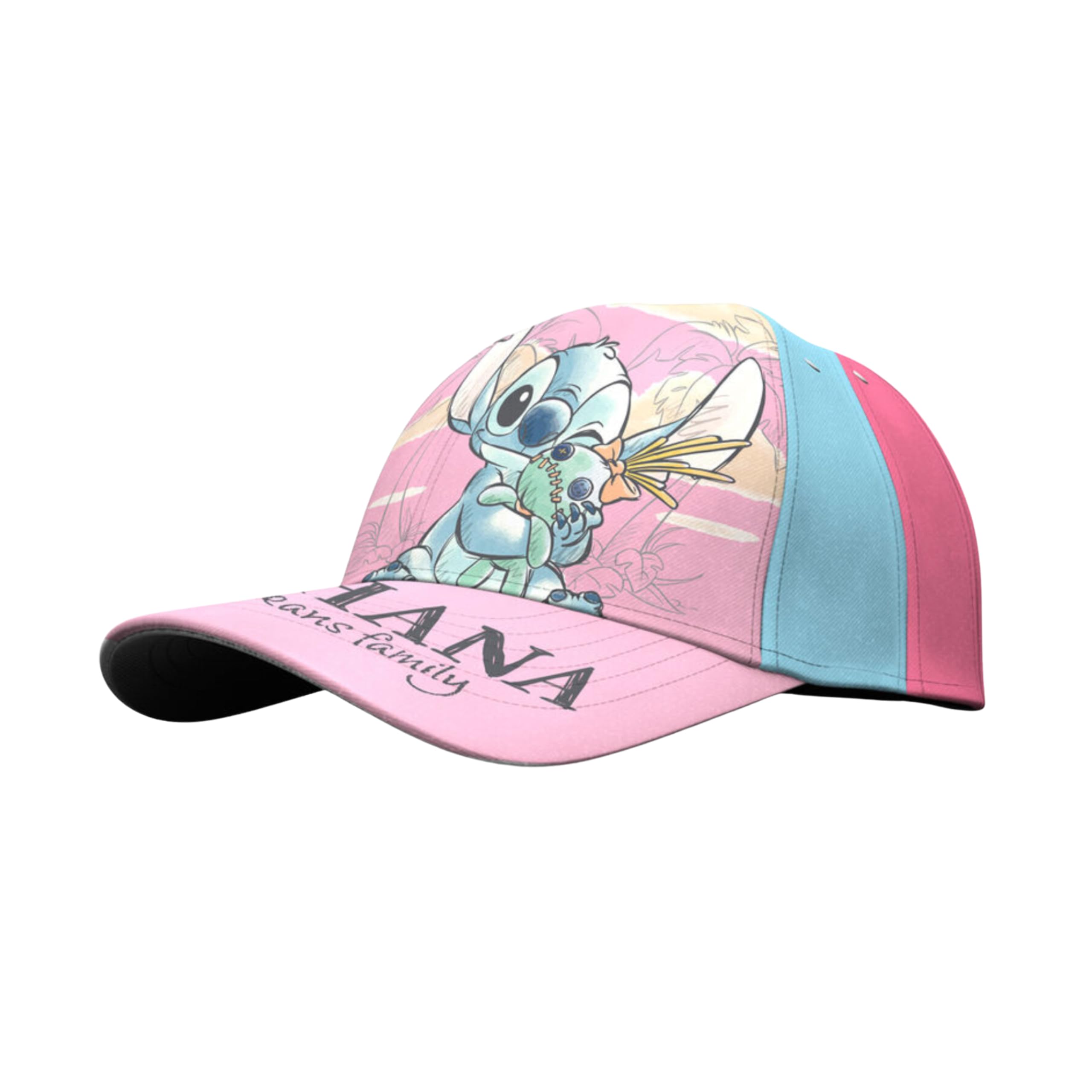 Disney Stitch Hat for Girls, Stitch, Scrump and Angel Baseball Cap Summer Children's Cap, Gift for Girls and Teens, pink, 53 cm