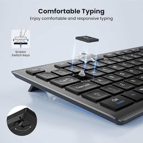 TECKNET Wireless Keyboard,Rechargeable 2.4GHz Silent Keyboard, Scissor Keys for Comfort & Stability, Full Size keyboard wireless with Numpad & Hotkeys for PC/Laptop/Desktop, UK QWERTY Layout - 3