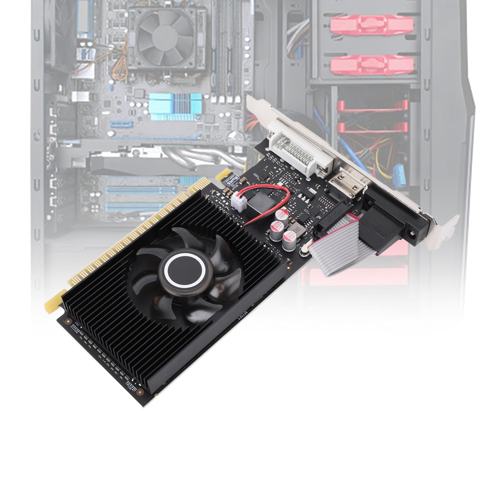 VBESTLIFE Scheda Grafica da 1 GB, GPU DDR3 a 64 Bit, Scheda Video da Gioco PCIE 1.1 X16 589/500 MHz, Scheda Grafica per Computer Desktop con Porte HDMI, DVI, VGA