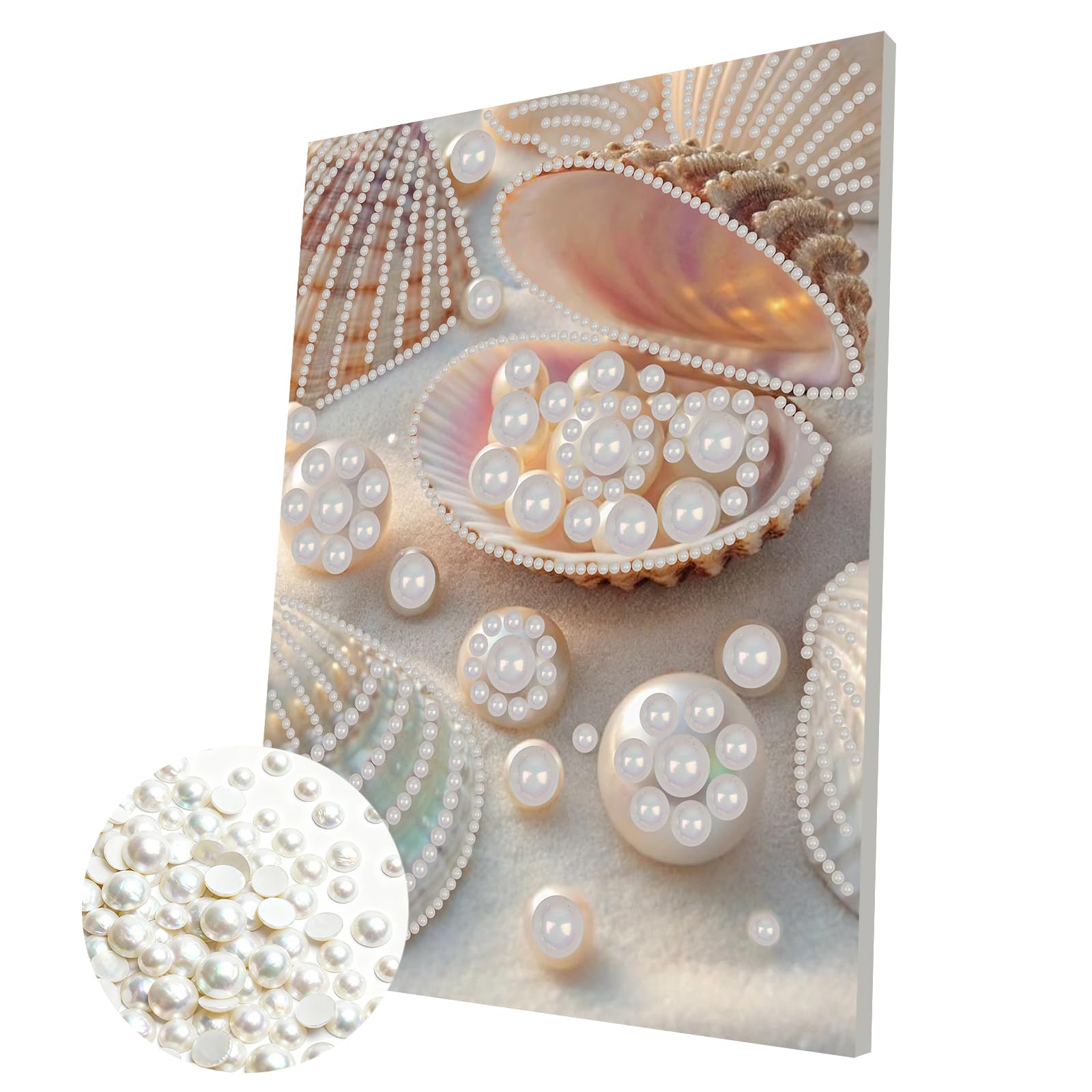 DIY Pearl Painting Kit with Wooden Frame, 3D Plastic Pearl Gemstone Ocean Art Craft for Adults Beginners, Diamond Art Kits for Adults, Home Wall Decor Ready Gift for Women(Pearl)(30 * 40cm)