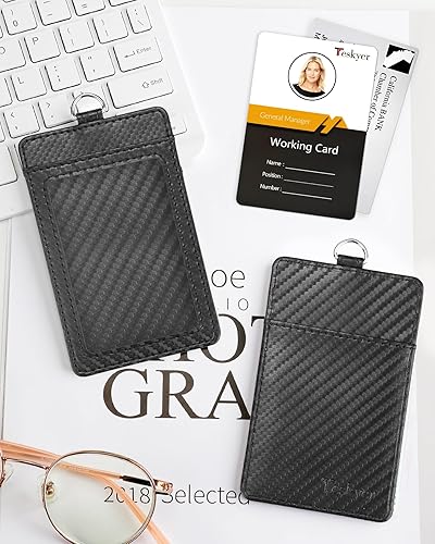 Miniatura 89 de Teskyer - Soporte para tarjetas de identificación con cordón, soporte de cuero para tarjetas de identificación, portatarjetas con cordón, vertical