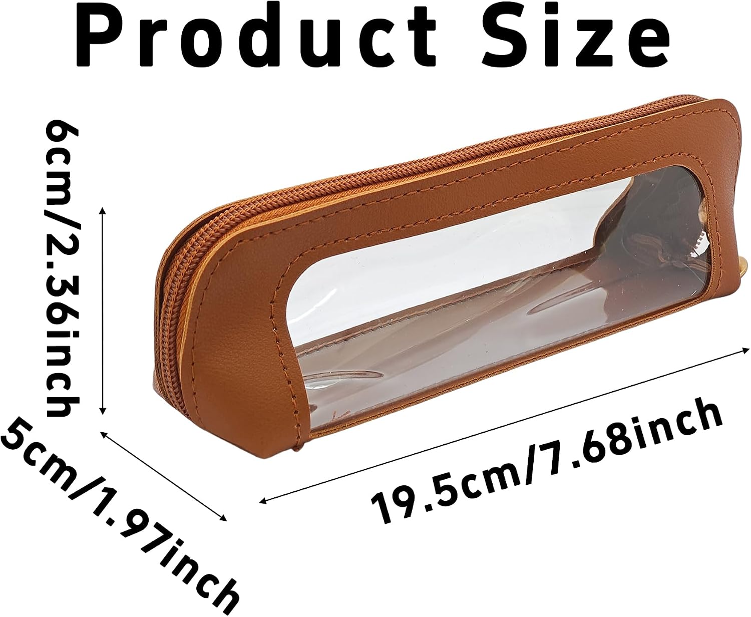 Dark Brown Clear Makeup Bag, Transparent PU Leather Cosmetic Pouch with Zipper, Portable Makeup Brush Case for Women Travel and Home Storage image 2