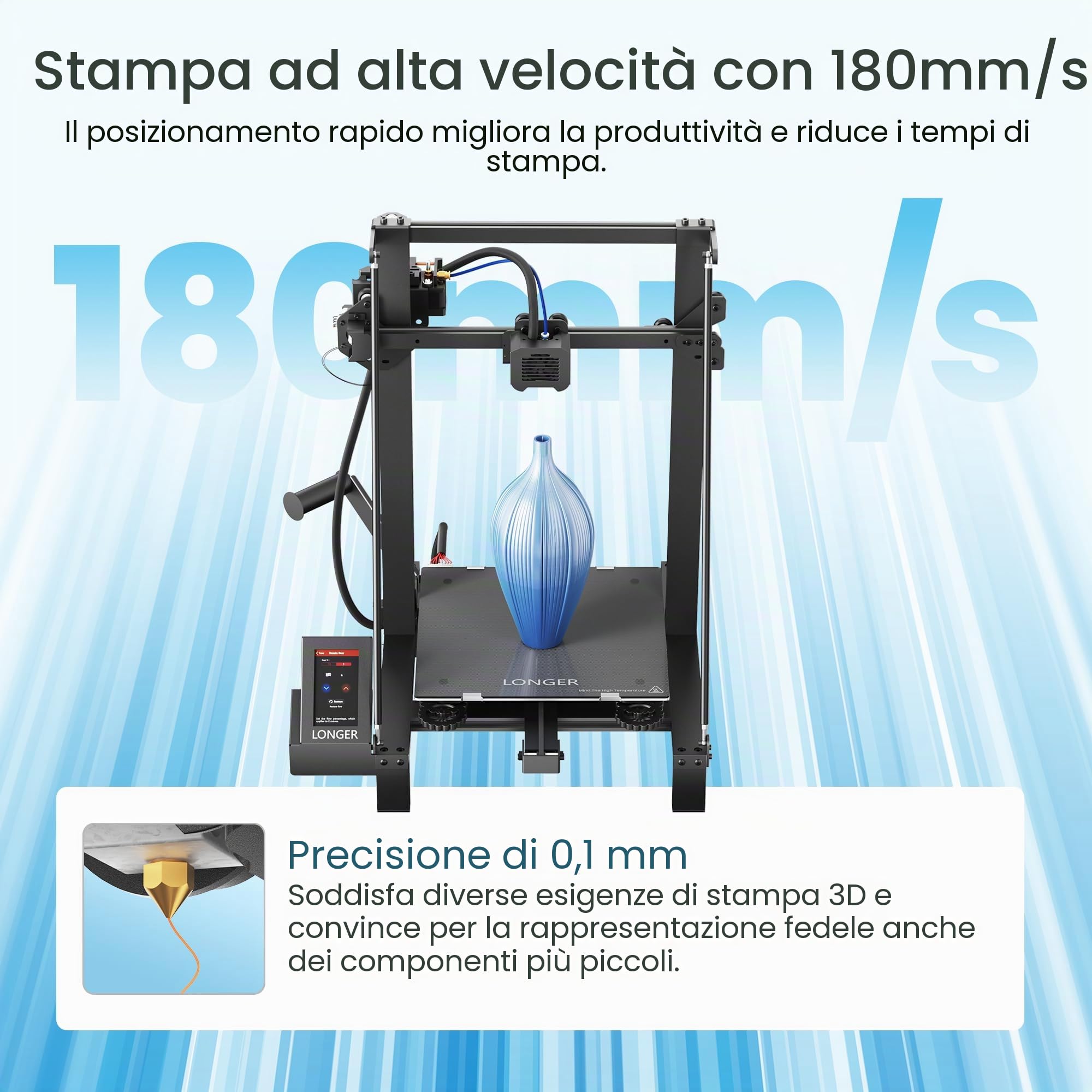 LONGER Stampante 3D LK5 Pro, di grandi dimensioni di stampa 30 x 30 x 40 cm, con touch screen da 4,3", open source, kit doppia ventola migliorata, precisione 0,1 mm, scheda madre a 32 bit