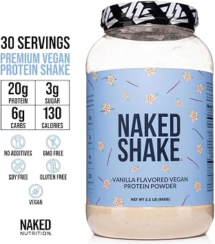 NAKED Shake - Vanilla Protein Powder - Plant Based Protein Shake with Mct Oil, NSF Certified, Gluten-Free, Soy-Free, No Gmos Or Artificial Sweeteners - 30 Servings