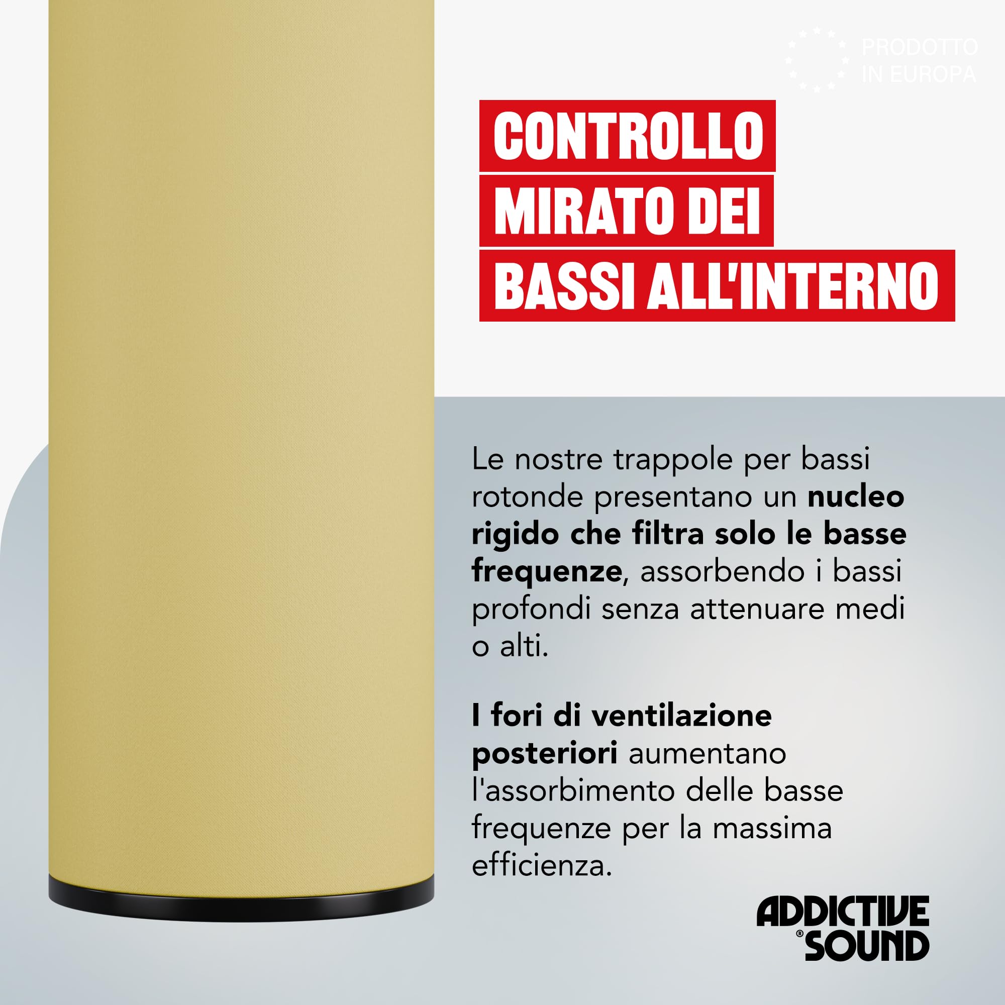 Addictive Sound Bass Trap Cilindrico Premium - Qualità Studio - Lana Acustica Specializzata 80-210 Hz - Prodotto nell'UE - Impilabile Autoportante - Garanzia 36 Mesi - 100cm, Nero